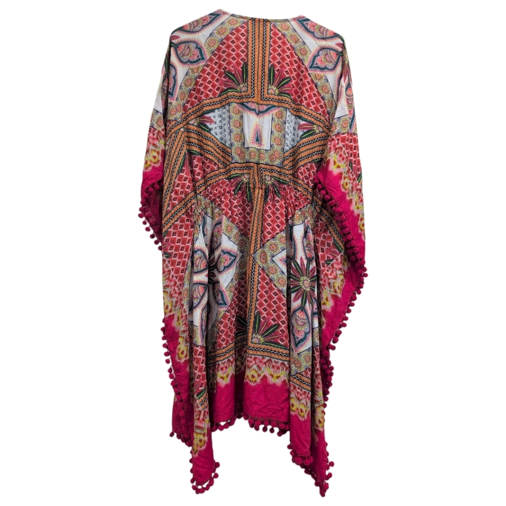 Sundance Dress Large Atzi Beach Coverup Multi Pom Pom Elastic Waist Pullover S - Picture 5 of 5